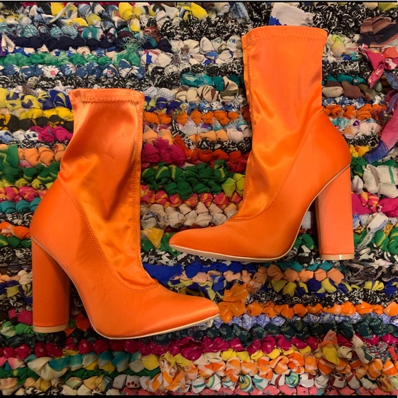 orange bootie heels